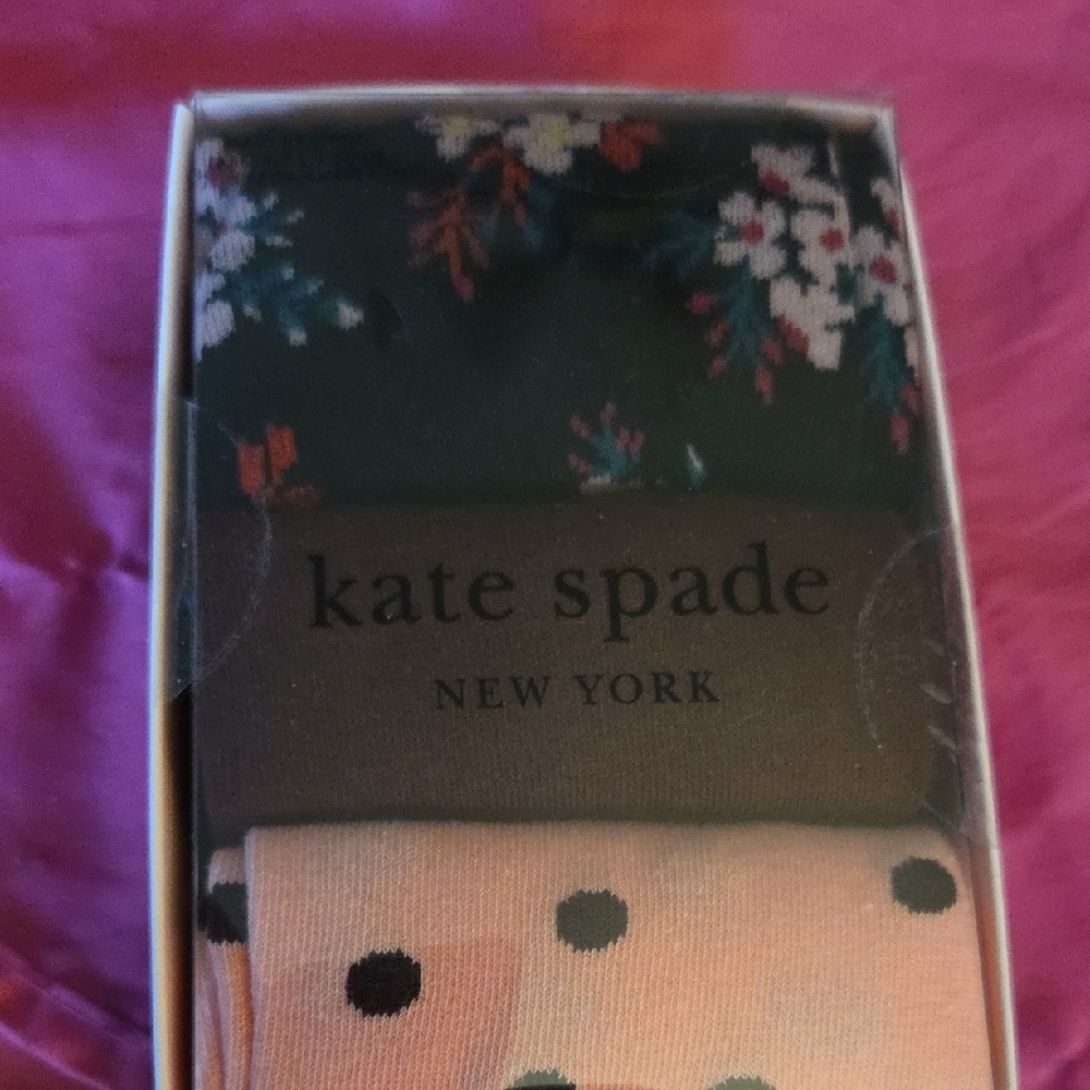 Kate Spade Black Floral and Pink Polka Dot Socks